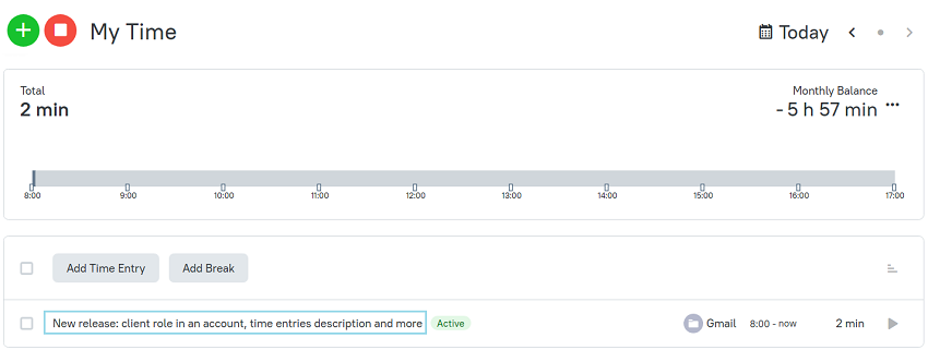 Click the button, and the time spent on reading or writing the selected email will be logged in your TMetric workspace