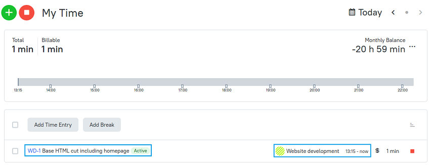 Starten Sie den Timer für ein Issue